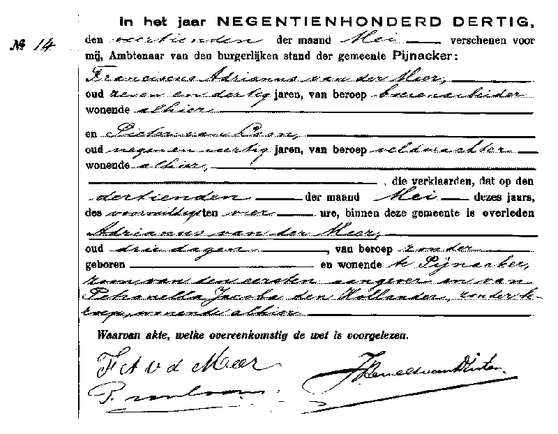 19300514 ovl akte 17 Adrianus zv FA vd Meer - PJ d Hollander